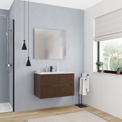 Ceramia 80cm, Nouveau meuble de salle de bain assemblé, couleur chêne (CERAMIA-5DW80)