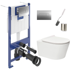 Villeroy & Boch ViConnect Pro S Pack WC bâti Villeroy & Boch + WC Swiss Aqua Technologies + abattant + plaque + brosse (VCNBREVIS2FL1CH)