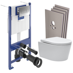 Pack WC bâti-support Villeroy & Boch + WC abattant Softclose Swiss Aqua Technologies + habillage + plaque (VCNSAT2SBCH)
