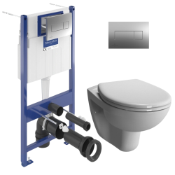 Pack WC Bâti-support Viconnect + WC suspendu Normus + Abattant frein de chute + Plaque chrome mat (ViConnectNormus-3)