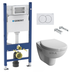 Geberit Pack WC Bati-support Geberit Duofix + WC suspendu Vitra Normus + Abattant softclose + Plaque blanche (NormusGeb3-SP)