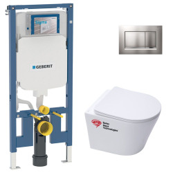 Pack WC Bati-support Geberit extra-plat + WC Swiss Aqua Technologies sans bride + Abattant softclose + Plaque