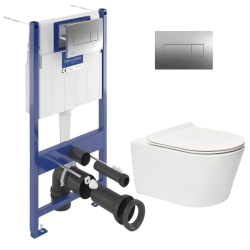 Pack WC Villeroy & Boch + WC suspendu sans bride abattant Softclose Swiss Aqua Technologies + plaque (VICONBREVIS-2CH)