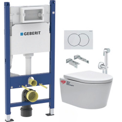 Pack bâti Duofix 112cm + Plaque blanche Delta20 + Cuvette suspendue sans bride et fixations invisibles (SATrimlessGeb3)