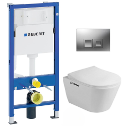 Pack WC bâti-support Duofix UP100 + WC sans bride Avva avec fixations invisibles + Abattant softclose + Plaque chrome (AvvaGeb2)