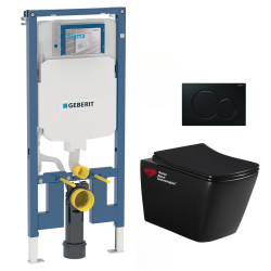 Geberit Pack WC Bati-support Geberit + WC sans bride Swiss Aqua Technologies + abattant SoftClose + plaque noire (SLIMSBLINFIA)
