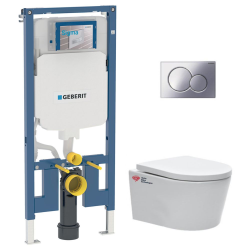 Geberit Pack WC Bati-support Geberit extra-plat + WC sans bride Swiss Aqua Technologies + Abattant softclose + Plaque (SLIM-SATrimless