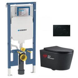 Geberit Pack WC Bati-support Geberit UP720 slim + WC sans bride Swiss Aqua Technologies + plaque noire mat (SLIMBLSATA)
