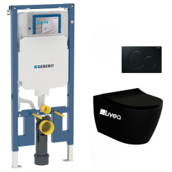 Pack WC Bâti-support extra-plat UP720 + WC sans bride Bello noir mat + Abattant softclose + Plaque noire (SLIM-BlackBello-A)