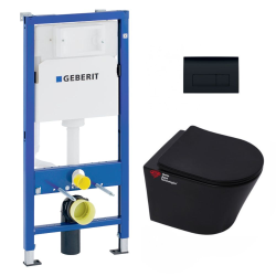 Pack WC bâti-support Duofix + WC sans bride Infinitio + Abattant frein de chute + Plaque Delta 51 , Noir mat