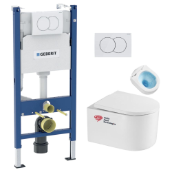 Geberit Pack WC Bati-support  + WC sans bride Tornado Swiss Aqua Technologies + abattant SoftClose + plaque (DELANOTQGEB3)