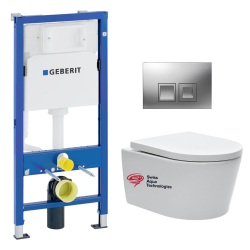 Geberit Pack WC bati-support Geberit + cuvette suspendue Swiss Aqua Technologies sans bride + plaque (SATRIMLESSGEB2)
