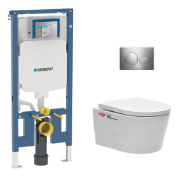 Pack WC bati-support Geberit + WC Swiss Aqua Technologies sans bride + abattant SoftClose + plaque (SLIM-SATrimless-F)
