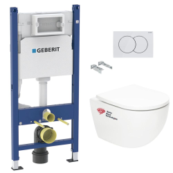 Geberit Pack WC Bâti support Geberit + WC Swiss Aqua Technologies Tornado sans bride + abattant SoftClose + plaque (TORNADOGEB3)