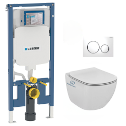 Pack WC Bâti-support extra-plat UP720 + Cuvette Tesi Ideal Standard + Abattant frein de chute + Plaque Blanc/Chrome