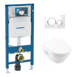Geberit Pack WC Bati Geberit Duofix UP320 + WC Villeroy & Boch sans bride Architectura, fixations invisibles + Plaque blanche