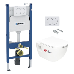 Geberit Pack WC Bâti-support Geberit + WC sans bride Swiss Aqua Technologies + Abattant SoftClose + Plaque Blanche (ProjectGeb3)