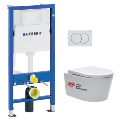Geberit Pack WC bati-support Geberit + WC Swiss Aqua Technologies sans bride + plaque blanche (SATrimlessGeb1/BP)