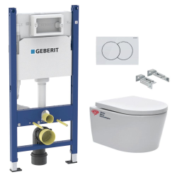 Geberit Pack Bati-support Geberit 112cm + Cuvette Swiss Aqua Technologies sans bride + Plaque blanche (SATrimlessGeb3-RT)