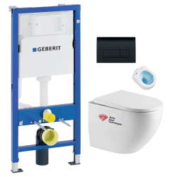Geberit Pack bati-support Geberit + WC sans bride Swiss Aqua Technologies + Abattant SoftClose + Plaque noir mat (FusionTQGeb10)