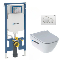 Pack WC Bâti-support Duofix + WC sans bride Smyle + Abattant softclose + Plaque blanche (SmyleGeb1)