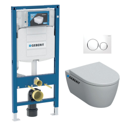 Geberit Pack WC Bati Geberit Duofix + Cuvette WC suspendu Rimfree + Plaque de commande Sigma20 Blanc chrome (GebiCon-C)