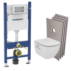 Geberit Pack WC Bati support Geberit + Cuvette Ideal Standard Tesi Aquablade + Plaque blanche + Set habillage (TesiGeb3-sabo)