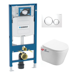 Geberit Pack WC Bâti Geberit Duofix + WC suspendu Swiss Aqua Technologies sans bride + abattant SoftClose + plaque (GEBINFINITIO-C)