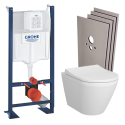 Grohe Pack WC Bâti Autoportant Rapid SL + WC sans bride Integra avec fixations invisibles + Abattant softclose + Set habillage