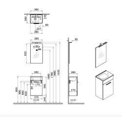 Mia ensemble meuble 39x61x28 cm avec miroir, lavabo et éclairage LED, chêne (MIASET40D)