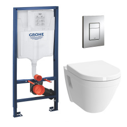 Pack WC Bâti + cuvette compacte + plaque de commande chrome (GROHE-S50COMPACT)
