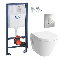 Pack WC Bâti-support Rapid SL + Cuvette Vitra S50 + Abattant softclose + Plaque chrome (GROHE-S50softclose-2)