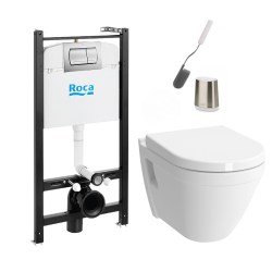 Roca Pack Bâti-support Roca Active + WC suspendu Vitra + Abattant soft close + plaque chrome + brosse de toilette
