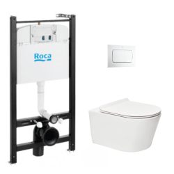 Roca Pack Bâti-support Roca Active + WC sans bride SAT Brevis + Abattant slim, softclose + Plaque Blanche