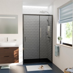 Ceramia PURA Porte de douche 100x195cm coulissante anticalcaire avec profilés Noir mat (CERAHP100BGG)