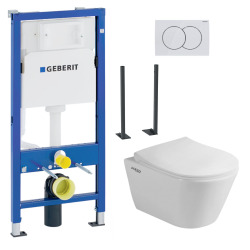 Pack WC Autoportant Bati-support Geberit Duofix + WC sans bride Lucco Avva + Abattant softclose + Plaque blanche