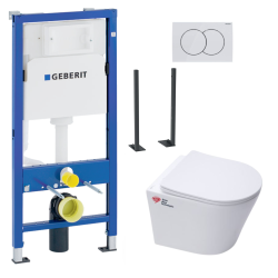 Geberit Pack Autoportant bati Geberit + WC Swiss Aqua Technologies sans bride + Abattant softclose + Plaque (InfinitioGebATP-1)