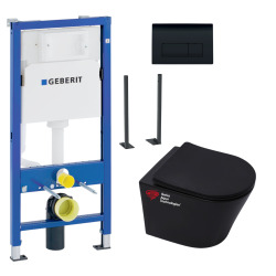 Pack WC Bati Geberit + WC sans bride Swiss Aqua Technologies + Abattant SoftClose + Plaque (BlackInfinitioGebATP-7)