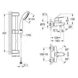  Tempesta 100 ensemble de douche complet 3 jets + mitigeur monocommande 1/2" bain/douche, chrome (32831000-28789002)