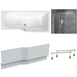 Laguna Fortuna Plus baignoire asymétrique en acrylique, 150x100 cm, gauche + tablier 150 cm + pieds, blanc (FO1500LPLUS-SET1)