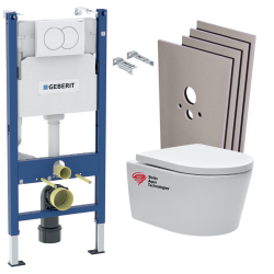 Geberit Pack Bati-support Geberit 112cm + Cuvette Swiss Aqua Technologies sans bride + Plaque blanche + Set habillage (SATrimlessGeb3-sa