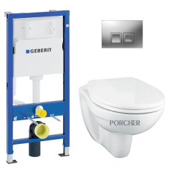 Geberit Pack WC bati support Geberit DuofixBasic + WC suspenduPorcher sans bride + plaque  DELTA50 chrome mat (PorcherGeb2)