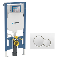 Geberit Duofix Pack Bâti-support extra-plat 114 cm UP720, gain de place + Plaque double touche SIGMA 01 blanche (111.796.00.1-B)