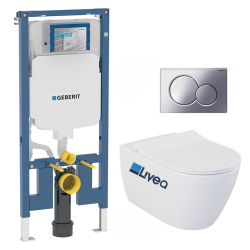 Pack WC Bati-support Geberit extra-plat UP720 + Cuvette suspendue sans bride Livea Bello + Abattant frein de chute + Plaque chro
