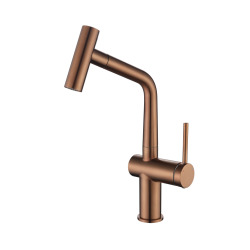 Timeless mitigeur d'évier à levier en acier inoxydable avec bec extractible, monotrou, cuivre brossé (TMLKF185BCP)