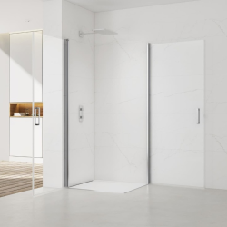 Swiss Aqua Technologies Fusion Portes de douche acces en angle pivotantes 90x80cm anticalcaire avec profilés chrome brillant (SATFUD9080-SET)