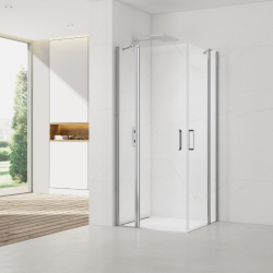 Swiss Aqua Technologies Fusion Portes de douche acces en angle pivotantes 90x80cm anticalcaire avec profilés chrome brillant (SATFUDP9080-SET)
