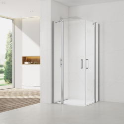 Swiss Aqua Technologies Fusion Portes de douche acces en angle pivotantes 100x100cm anticalcaire avec profilés chrome brillant (SATFUDP100100-SET)