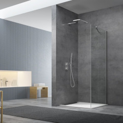 Fusion ensemble porte pivotante /paroi 100x100cm anticalcaire avec profilés chrome brillant (SATFUD100S100-SET)