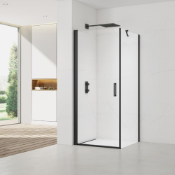 Swiss Aqua Technologies Fusion ensemble porte pivotante /paroi 90x90cm anticalcaire avec profilés noir mat (SATFUD90S90C-SET)